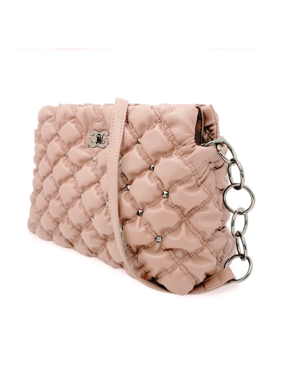 ✨ NWT Gilda Paris Waffle Quilted Studded Handbag - Blush Pink ✨ - Picture 3 of 3